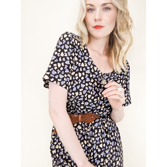 80s Culotte Jumpsuit Short Sleeve Ditzy Floral - Picture 9 of 15